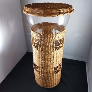 Vintage BOHO Glass Wicker Spaghetti/ Candy Storage